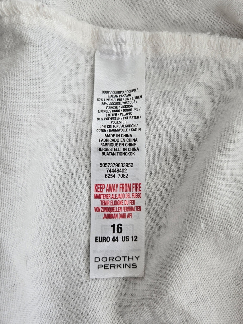 Dorothy Perkings White Linen Blend Apron-Style Patch Pockets Tie Back Size 12. - Picture 6 of 7